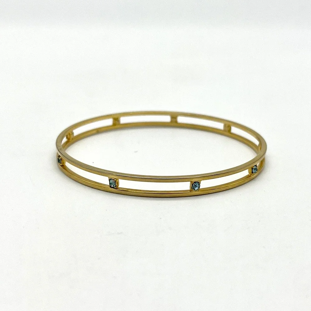 Gold Bangle Bracelet with Blue Stone‎ Accents - Fashion Jewelry